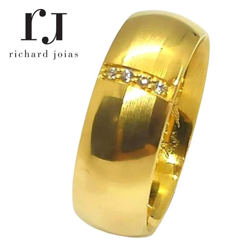 ALIANÇA DE MOEDA 8,0MM *ANATÔMICA ABAULADA C/05 PEDRAS