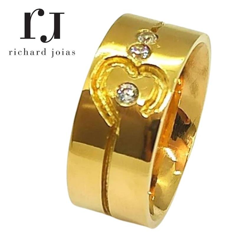 ALIANÇA DE MOEDA 8,0MM *ANATÔMICA QUADRADA CORAÇÃO C/03 PEDRAS