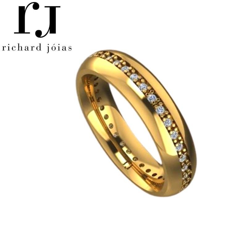 ALIANÇA DE MOEDA 5,0MM ABAULADA C/ VOLTA TODA DE PEDRAS