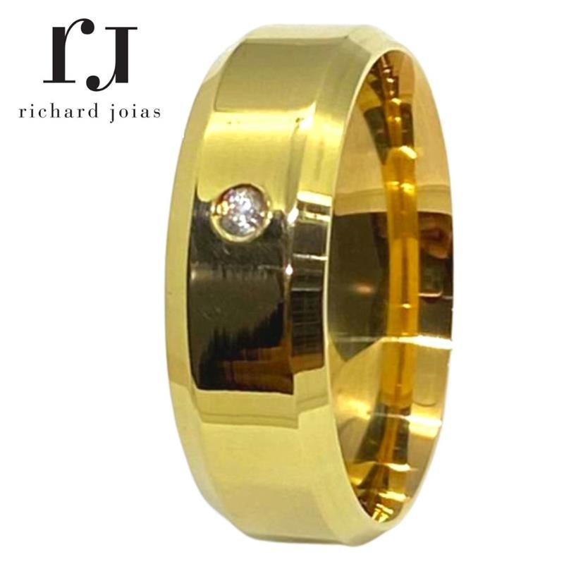 ALIANÇA DE MOEDA 7,0MM QUADRADA CHANFRADA C/01 PEDRA