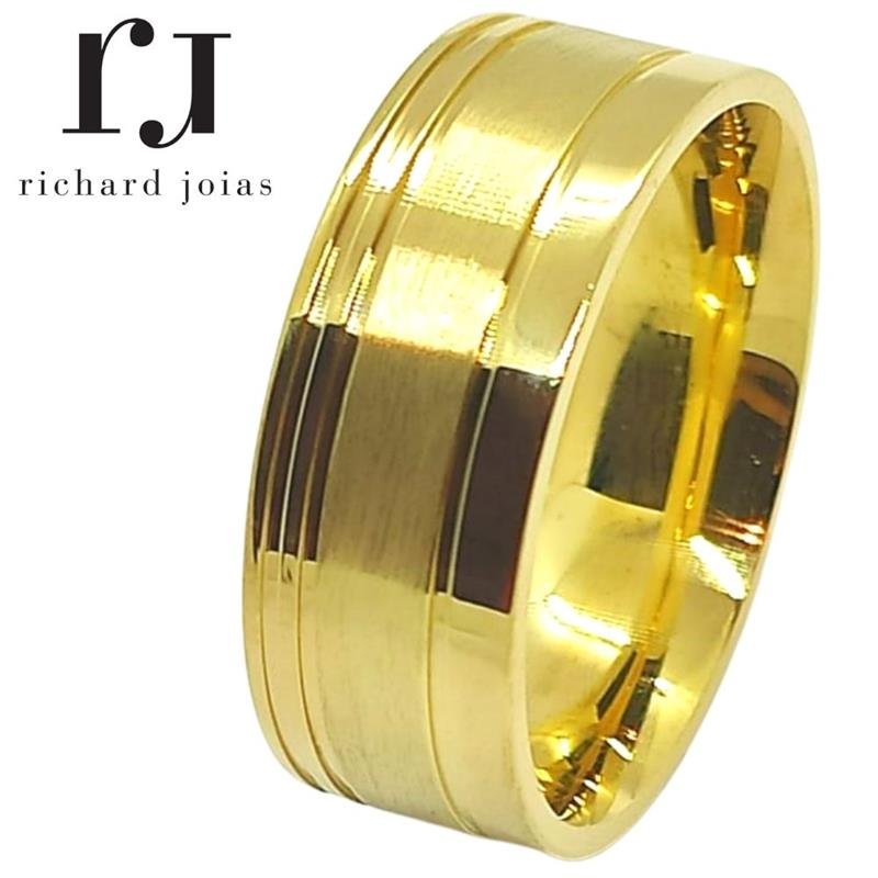 ALIANÇA DE MOEDA 8,0MM ANATÔMICA QUADRADA FOSCA COM 3 FRISOS 0,50