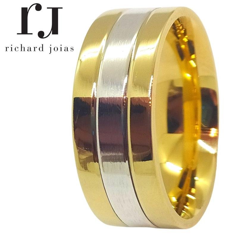 ALIANÇA DE MOEDA 8,0MM ANATÔMICA QUADRADA C/ CHAPA DE PRATA NO CENTRO