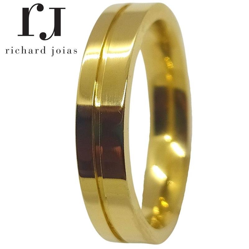 ALIANÇA DE MOEDA 4,3MM ANATÔMICA QUADRADA C/01 FRISO LATERAL