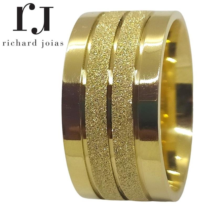 ALIANÇA DE MOEDA 10MM ANATÔMICA QUADRADA DIAMANTADA C/ 3 FRISOS 0,50