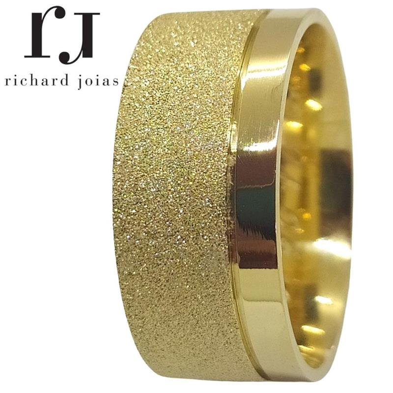 ALIANÇA DE MOEDA 10 MM ANATÔMICA QUADRADA DIAMANTADA C/ 1 FRISO 0,50