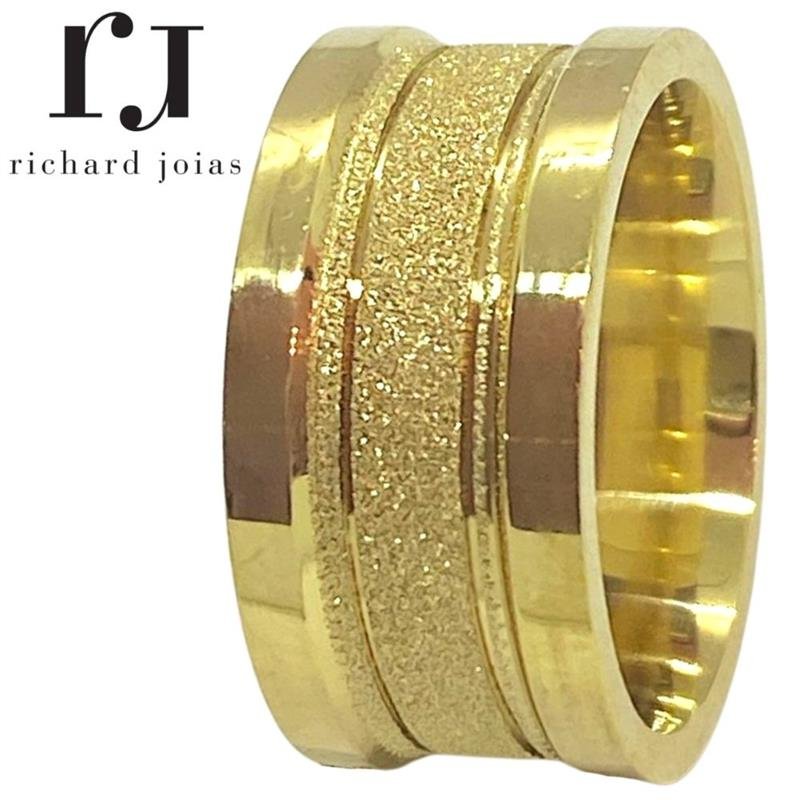 ALIANÇA DE MOEDA 10MM ANATÔMICA QUADRADA CENTRO REBAIXADO E DIAMANTADO C/02 FRISOS 0,50