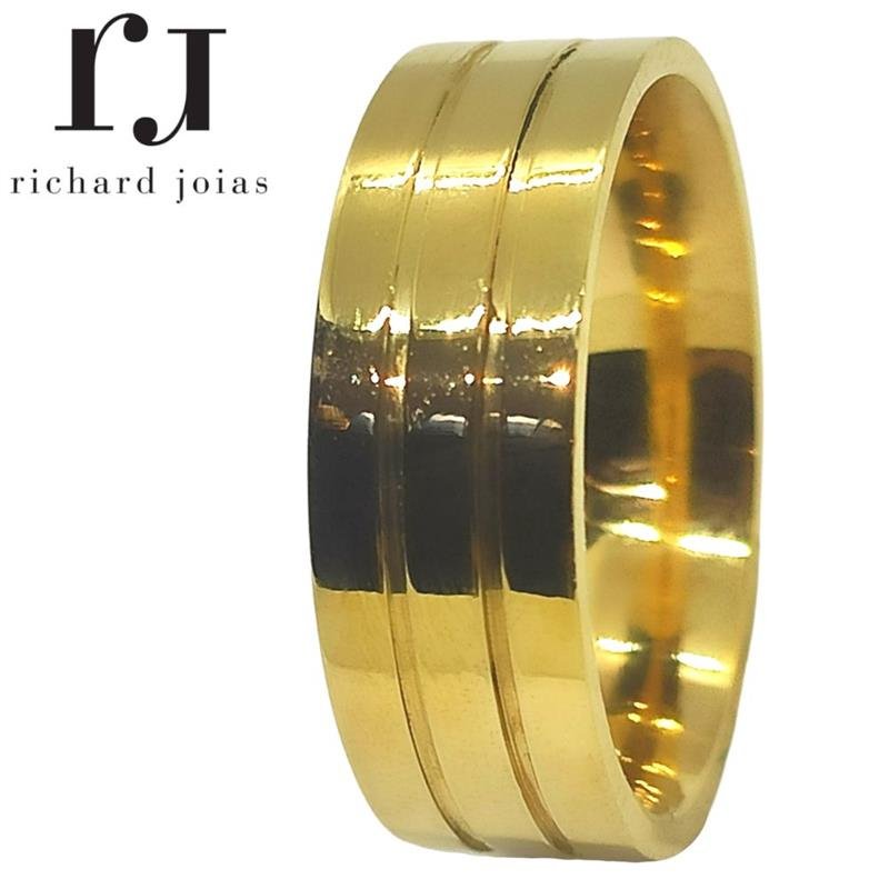 ALIANÇA DE MOEDA 7,0MM ANATÔMICA QUADRADA C/02 FRISOS 0,50