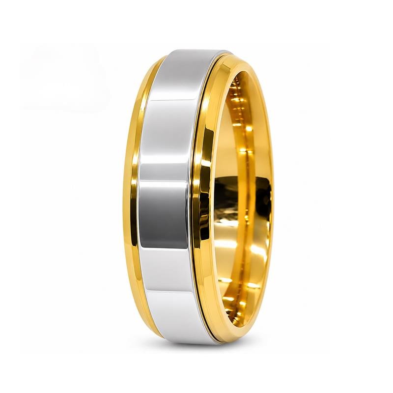 ALIANÇA DE MOEDA 6,0MM QUADRADA CHANFRADA C/CENTRO DE PRATA