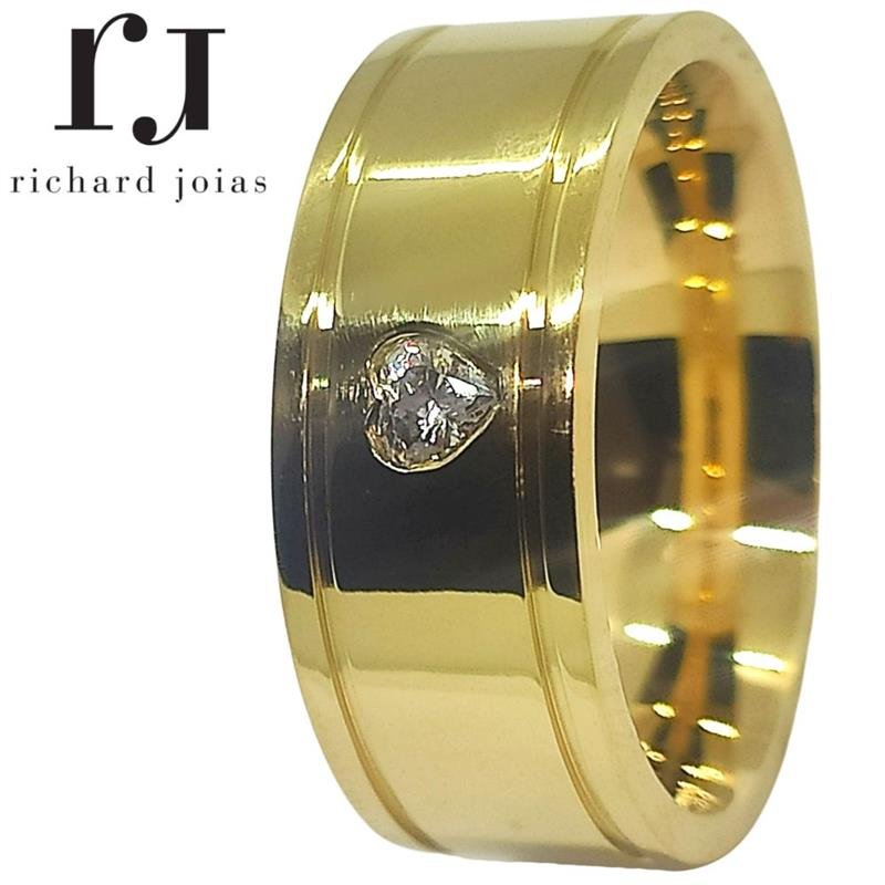 ALIANÇA DE MOEDA 7,0MM ANATÔMICA QUADRADA C/02 FRISOS E 01 PEDRA CORAÇÃO!