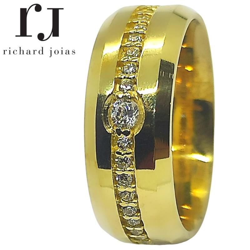 ALIANÇA DE MOEDA 8,0MM ANATÔMICA QUADRADA CHANFRADA C/19 PEDRAS