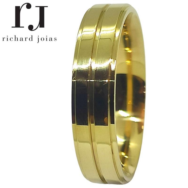 ALIANÇA DE MOEDA 5,0MM ANATÔMICA QUADRADA C/01 FRISO E LATERAL REBAIXADA