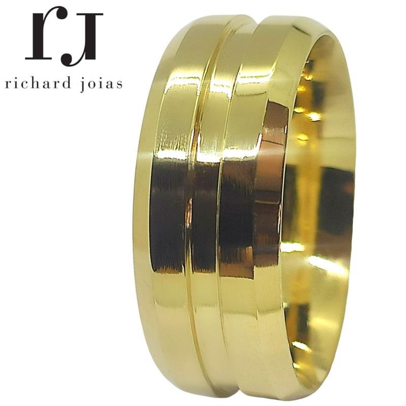 ALIANÇA DE MOEDA 8,0MM ANATÔMICA QUADRADA CHANFRADA C/ CANALETA DE 1,0MM