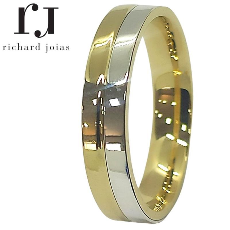 ALIANÇA DE MOEDA 4,3MM QUADRADA C/ METADE CHAPA DE PRATA