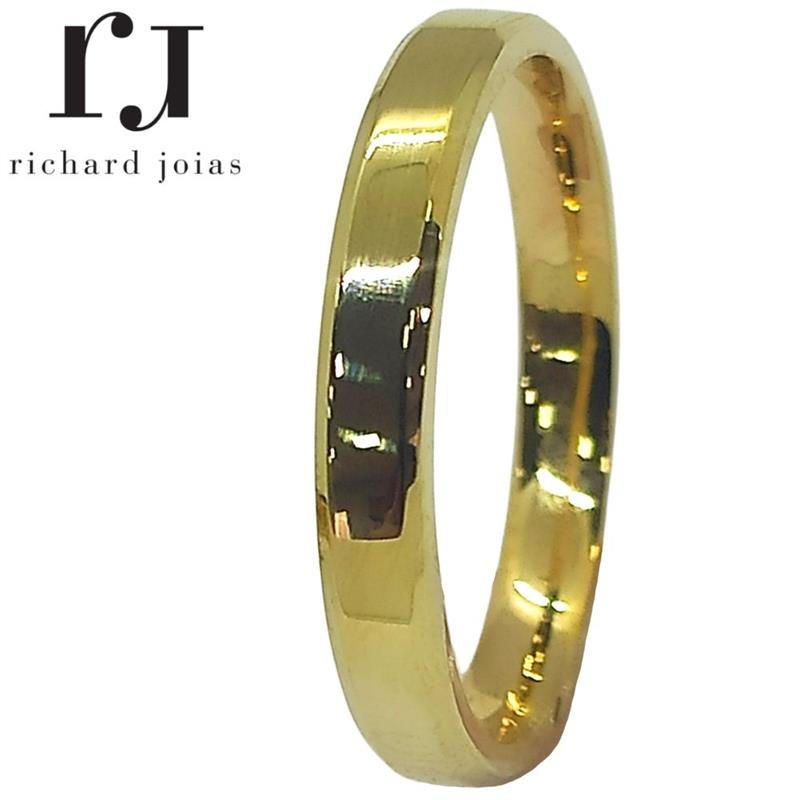 ALIANÇA DE MOEDA 3,0MM QUADRADA CHANFRADA