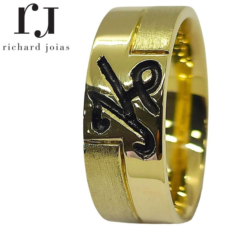 ALIANÇA DE MOEDA 8,0MM ANATÔMICA QUADRADA PERSONALIZADA C/ LETRA PINTADA LATERAL FOSCA E FRISO