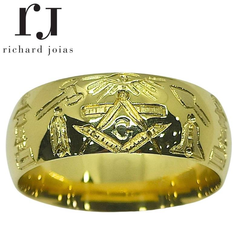 ALIANÇA DE MOEDA 10MM ANATÔMICA ABAULADA PERSONALIZADA C/ SÍMBOLOS MAÇONICOS