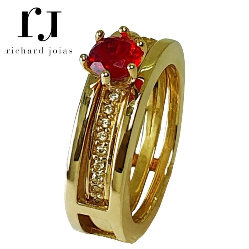 ALIANÇA DE MOEDA BVL QUADRADA S/ ESCRITA C/ ANEL SOLITÁRIO 19 PEDRAS ALTERA COR DA PEDRA CENTRAL