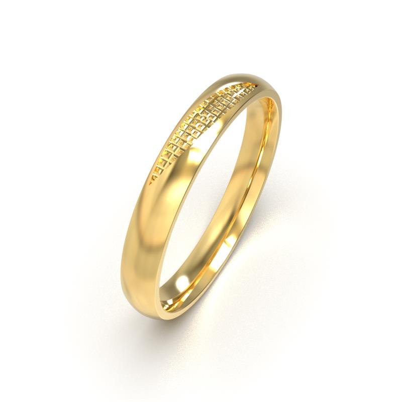 ALIANÇA DE MOEDA 3,0MM ABAULADA TRABALHADA INTERNO RETO