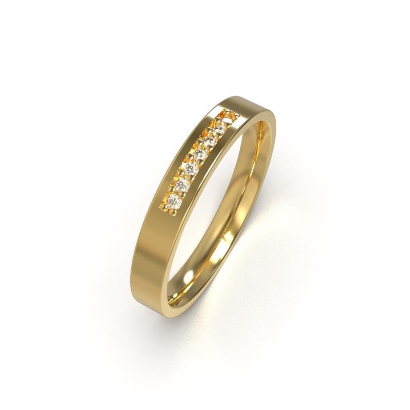 ALIANÇA DE MOEDA 3,0MM QUADRADA INTERNO ANATÔMICO C/ 07 PEDRAS