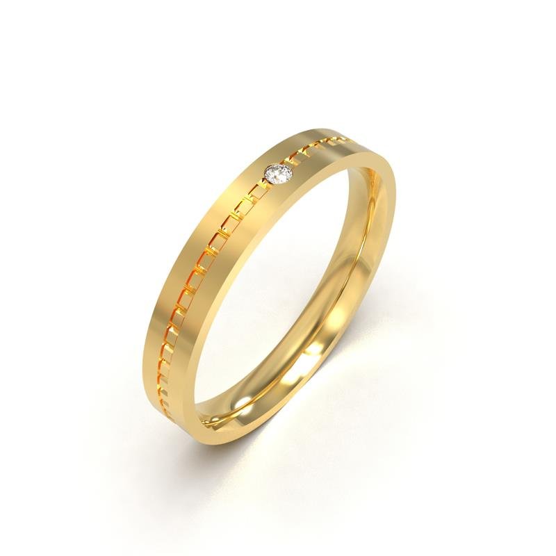 ALIANÇA DE MOEDA 3,0MM QUADRADA ANATÔMICA TRABALHADA C/ 1 PEDRA