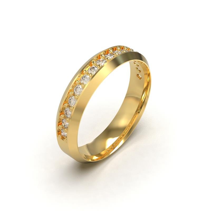 ALIANÇA DE MOEDA 5,0MM SEMI-ANATÔMICA QUADRADA CHANFRADA C/ 16 PEDRAS 2,0MM