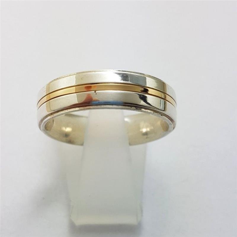 ALIANÇA DE PRATA C/FILETE DE OURO 10KL 6MM *ANATÔMICA QUADRADA C/FRISO