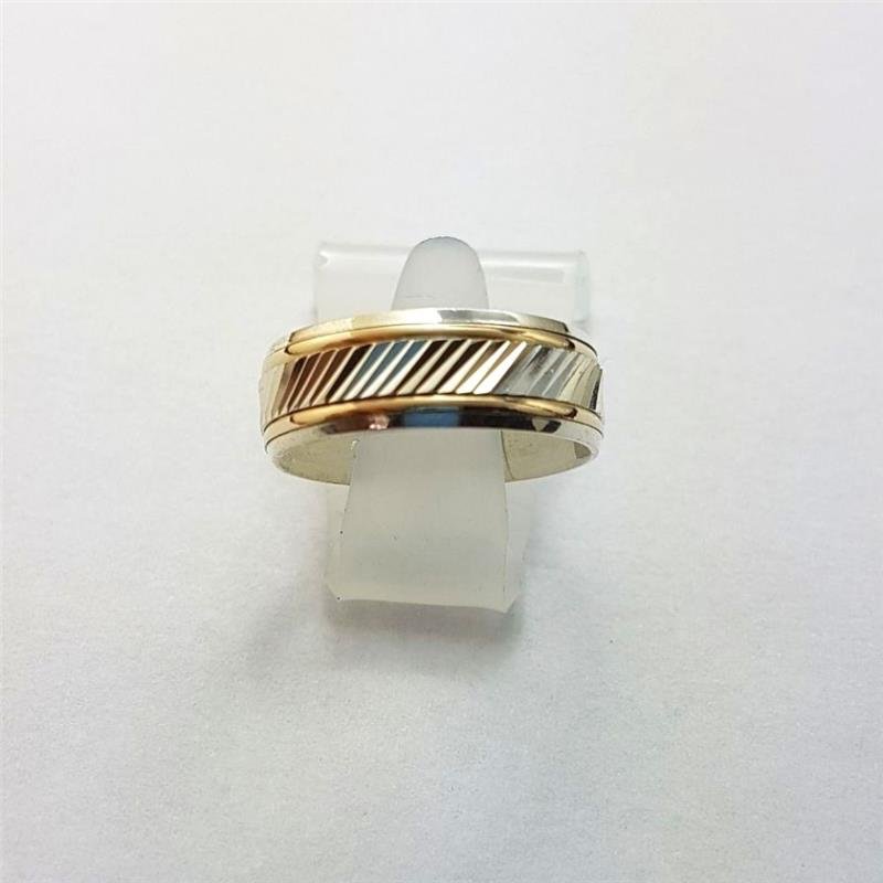 ALIANÇA DE PRATA C/FILETE DE OURO 10KL 7,0MM INTERNO RETO TRABALHADA