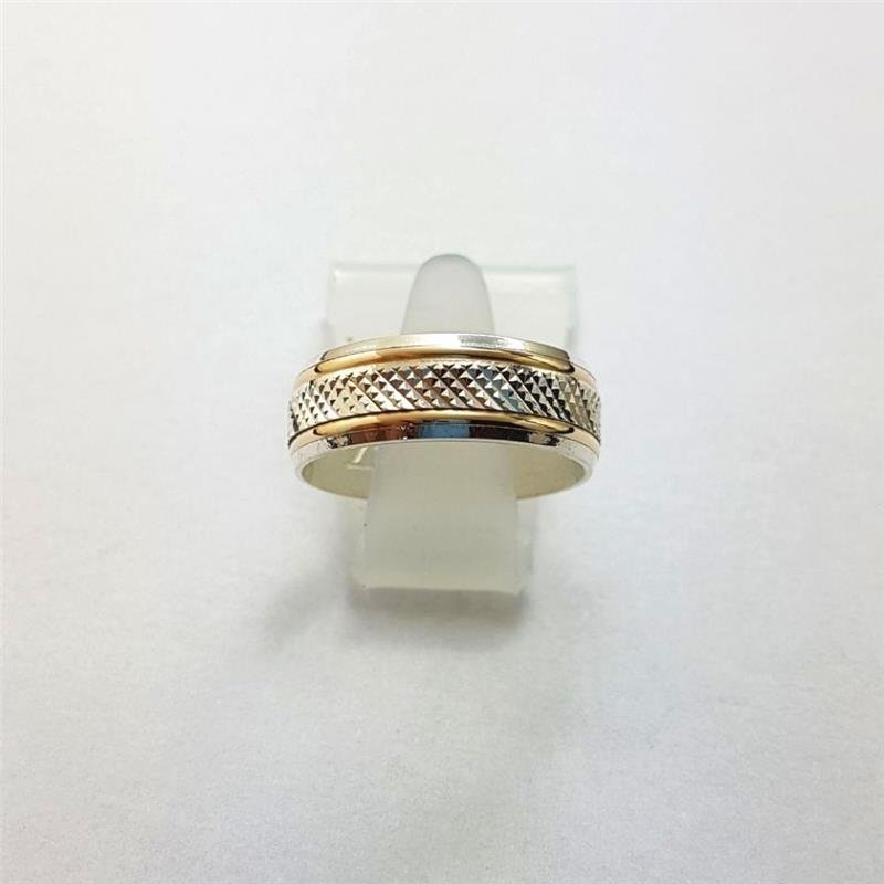 ALIANÇA DE PRATA C/FILETE DE OURO 10KL 7,0MM INTERNO RETO TRABALHADA