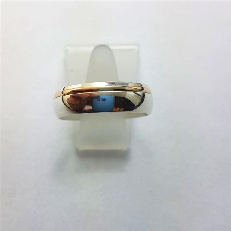 ALIANÇA DE PRATA C/FILETE DE OURO 10KL 6,0MM INTERNO RETO ABAULADA