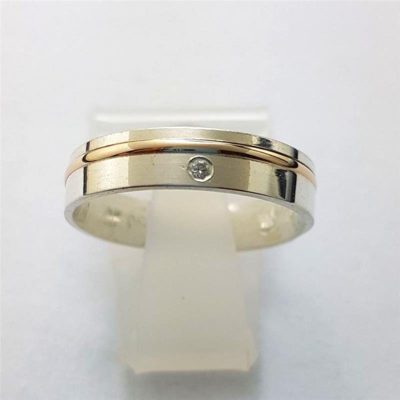 ALIANÇA DE PRATA C/FILETE DE OURO 10KL 6,0MM *ANATÔMICA QUADRADA C/01 PEDRA (FAZ PAR REF-100 )