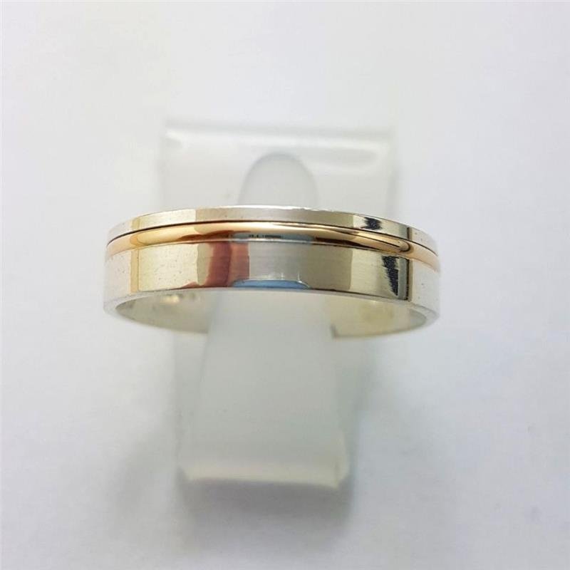 ALIANÇA DE PRATA C/FILETE DE OURO 10KL 6,0MM *ANATÔMICA QUADRADA