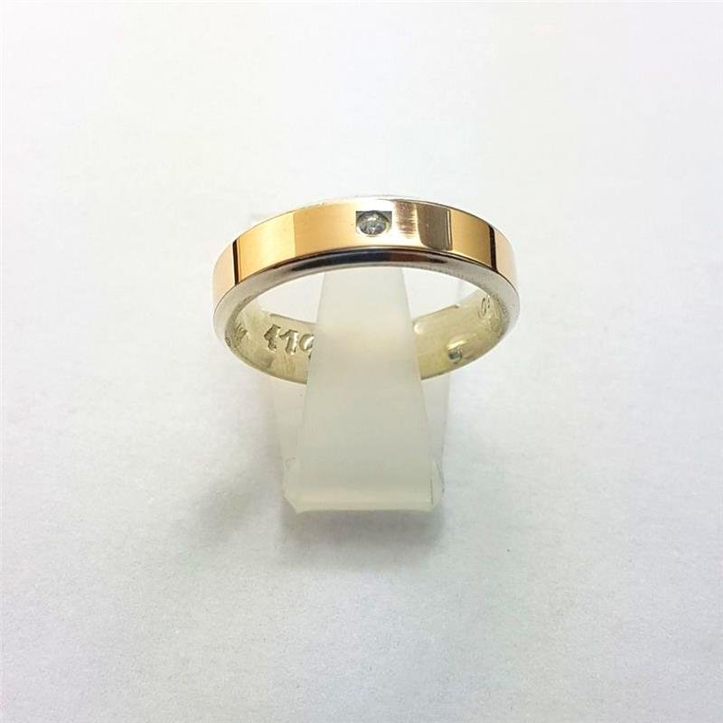 ALIANÇA DE PRATA C/CHAPA DE OURO 10K 5,0MM *ANATÔ MICA CHANFRADA C/01 PEDRA (FAZ PAR FEF-117)