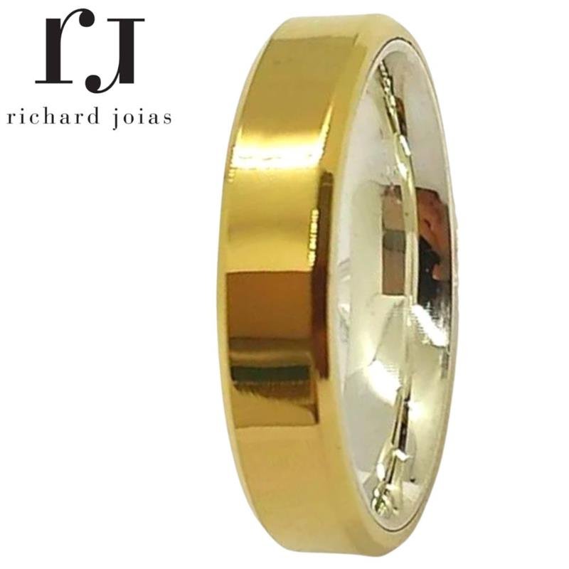 ALIANÇA DE MOEDA C/FORRO DE PRATA 5,0MM ANATÔMICA QUADRADA CHANFRADA