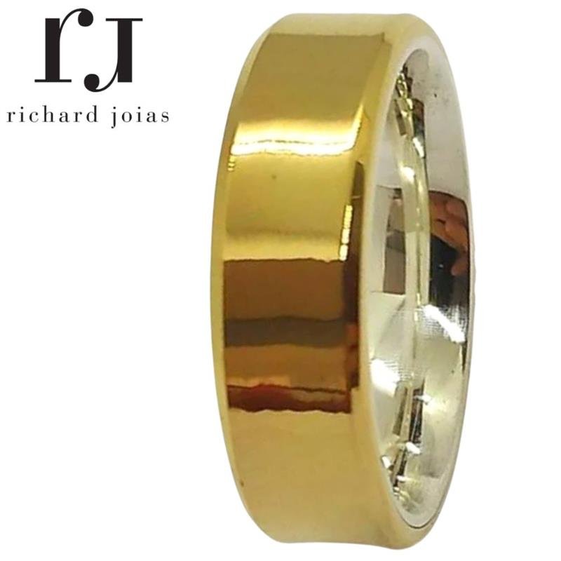 ALIANÇA DE MOEDA C/FORRO DE PRATA 7,0MM ANATÔMICA QUADRADA CHANFRADA