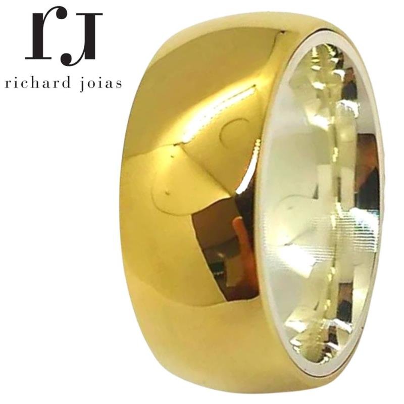 ALIANÇA DE MOEDA C/FORRO DE PRATA 9,0MM ANATÔMICA ABAULADA