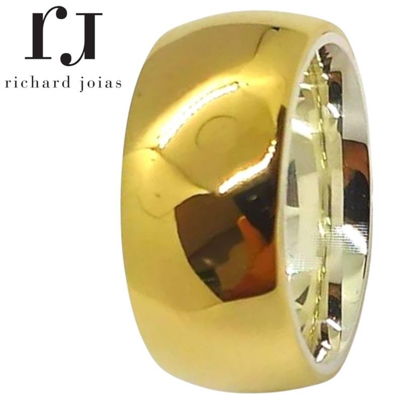 ALIANÇA DE MOEDA 10MM COM FORRO DE PRATA ANATÔMICA ABAULADA