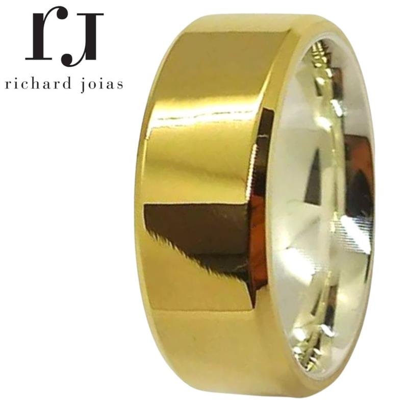 ALIANÇA DE MOEDA C/FORRO DE PRATA 8,0MM ANATÔMICA QUADRADA CHANFRADA