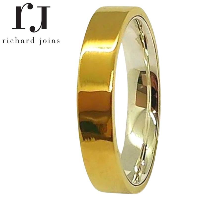 ALIANÇA DE MOEDA C/FORRO DE PRATA 4,3MM ANATÔMICA QUADRADA