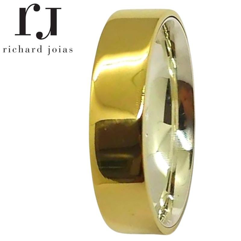 ALIANÇA DE MOEDA C/FORRO DE PRATA 5,0MM ANATÔMICA QUADRADA