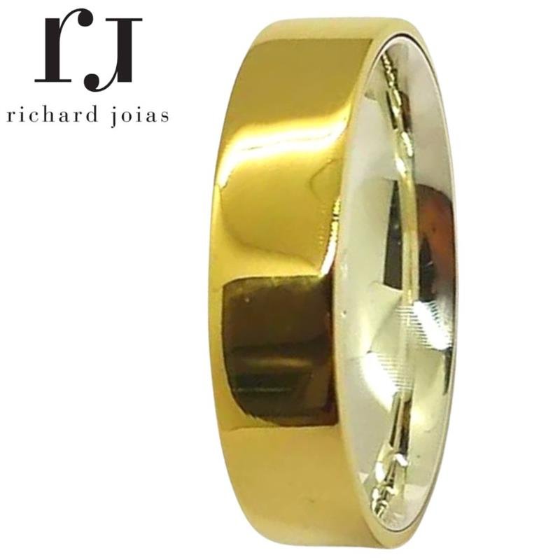 ALIANÇA DE MOEDA C/FORRO DE PRATA 6,0MM ANATÔMICA QUADRADA