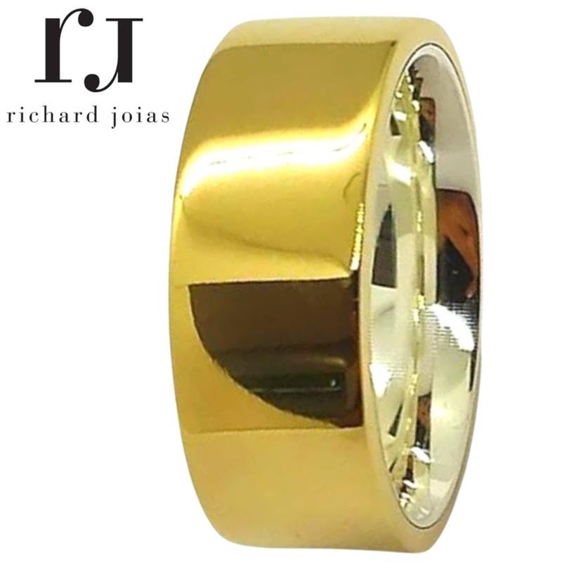 ALIANÇA DE MOEDA C/FORRO DE PRATA 8,0MM ANATÔMICA QUADRADA