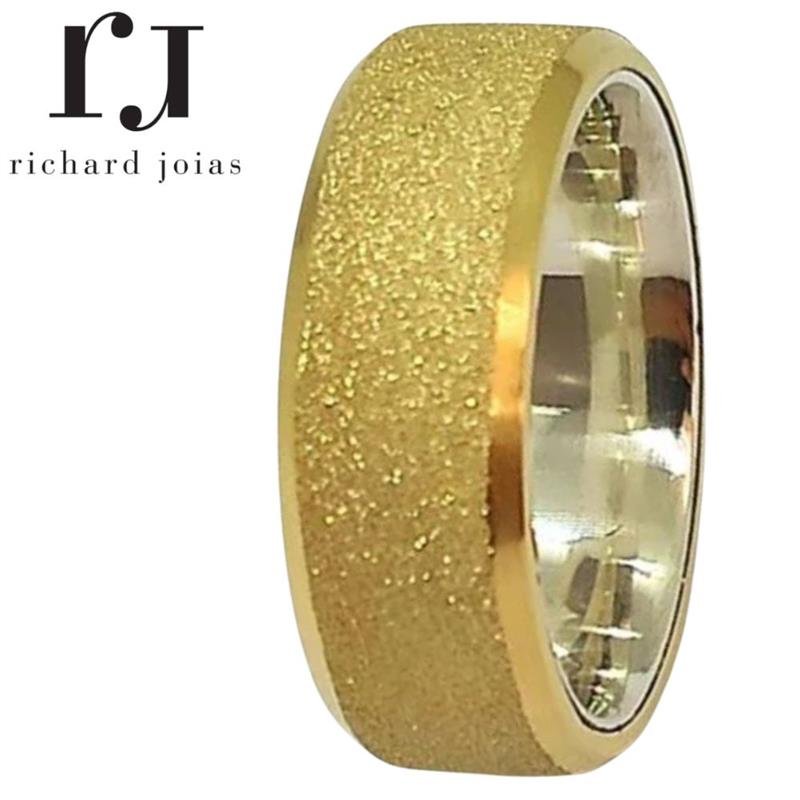 ALIANÇA DE MOEDA C/FORRO DE PRATA 8,0MM ANATÔMICA QUADRADA CHANFRADA DIAMANTADA