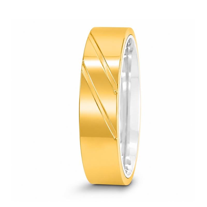 ALIANÇA DE MOEDA C/FORRO DE PRATA 6,0MM ANTÔMICA QUADRADA E 02 FRISO CNC