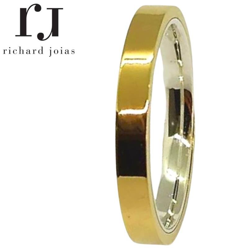 ALIANÇA DE MOEDA C/FORRO DE PRATA 3,0MM ANATÔMICA QUADRADA