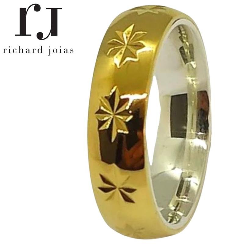 ALIANÇA DE MOEDA C/FORRO DE PRATA 6,0MM ANATÔMICA ABAULADA TRABALHADA