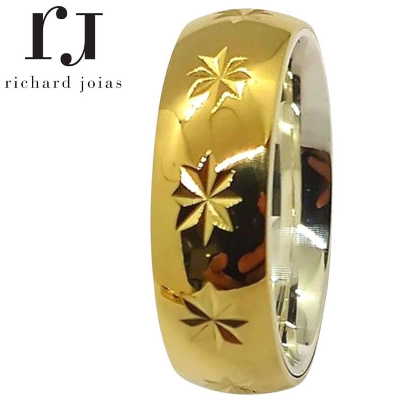 ALIANÇA DE MOEDA C/FORRO DE PRATA 7,0MM ANATÔMICA ABAULADA TRABALHADA