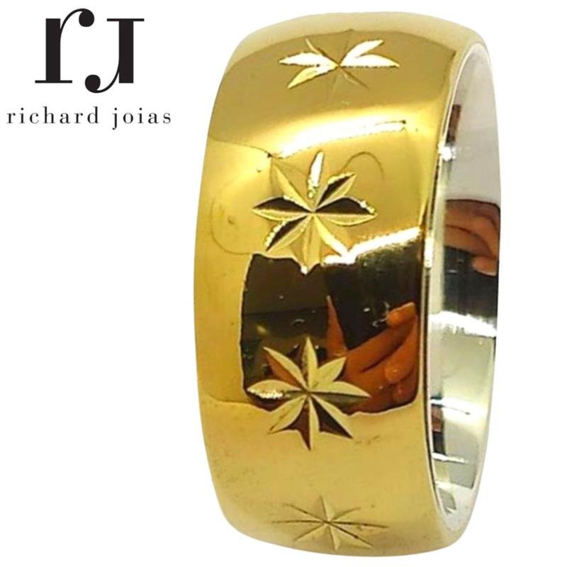 ALIANÇA DE MOEDA C/FORRO DE PRATA 10MM ANATÔMICA ABAULADA TRABALHADA