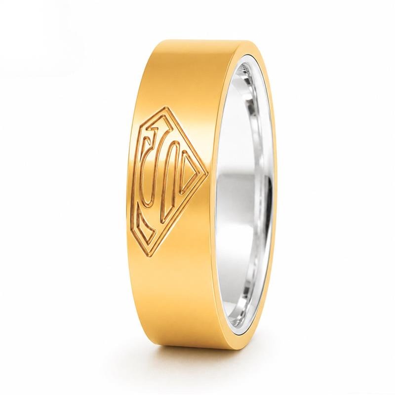 ALIANÇA DE MOEDA C/FORRO DE PRATA 8MM ANATÔMICA QUADRADA SIMBOLO DO SUPERMAN