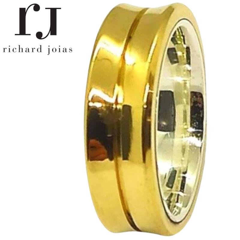 ALIANÇA DE MOEDA C/FORRO DE PRATA 6,0MM ANATÔMICA QUADRADA CÔNCAVA E FRISO 0,50 CENTRAL