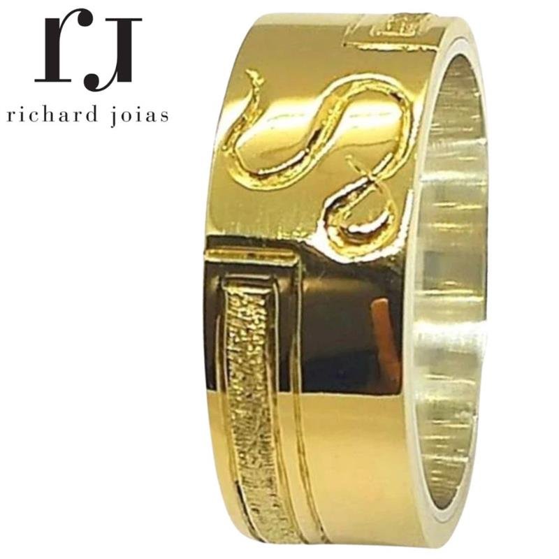 ALIANÇA DE MOEDA C/FORRO DE PRATA 8MM QUADRADA INTERNO RETO LETRA PERSONALIZADA DIAMANTADA E FRISO